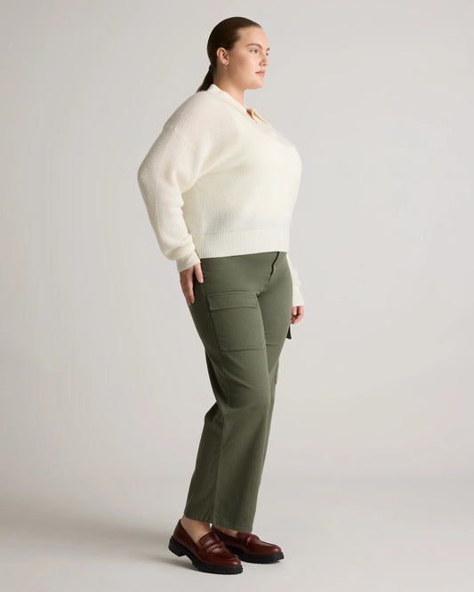 Baby Alpaca-Wool Waffle Stitch Polo Sweater - XS / Ivory
