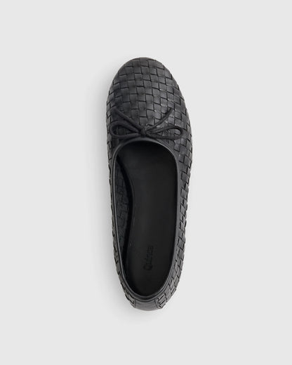 Italian Leather Handwoven Ballet Flat - 5 / Black