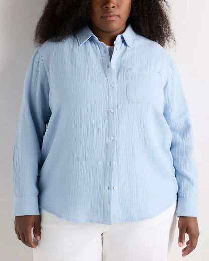 100% Organic Cotton Gauze Long Sleeve Shirt - 1X / White