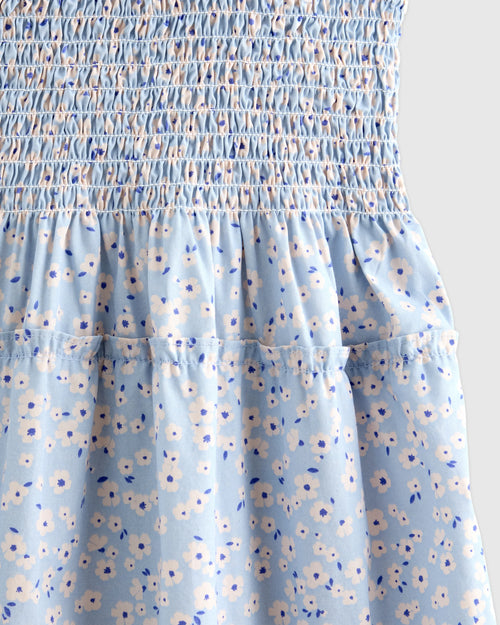 100% Organic Cotton Poplin Smocked Dress - 6 / Apricot Ditsy Floral