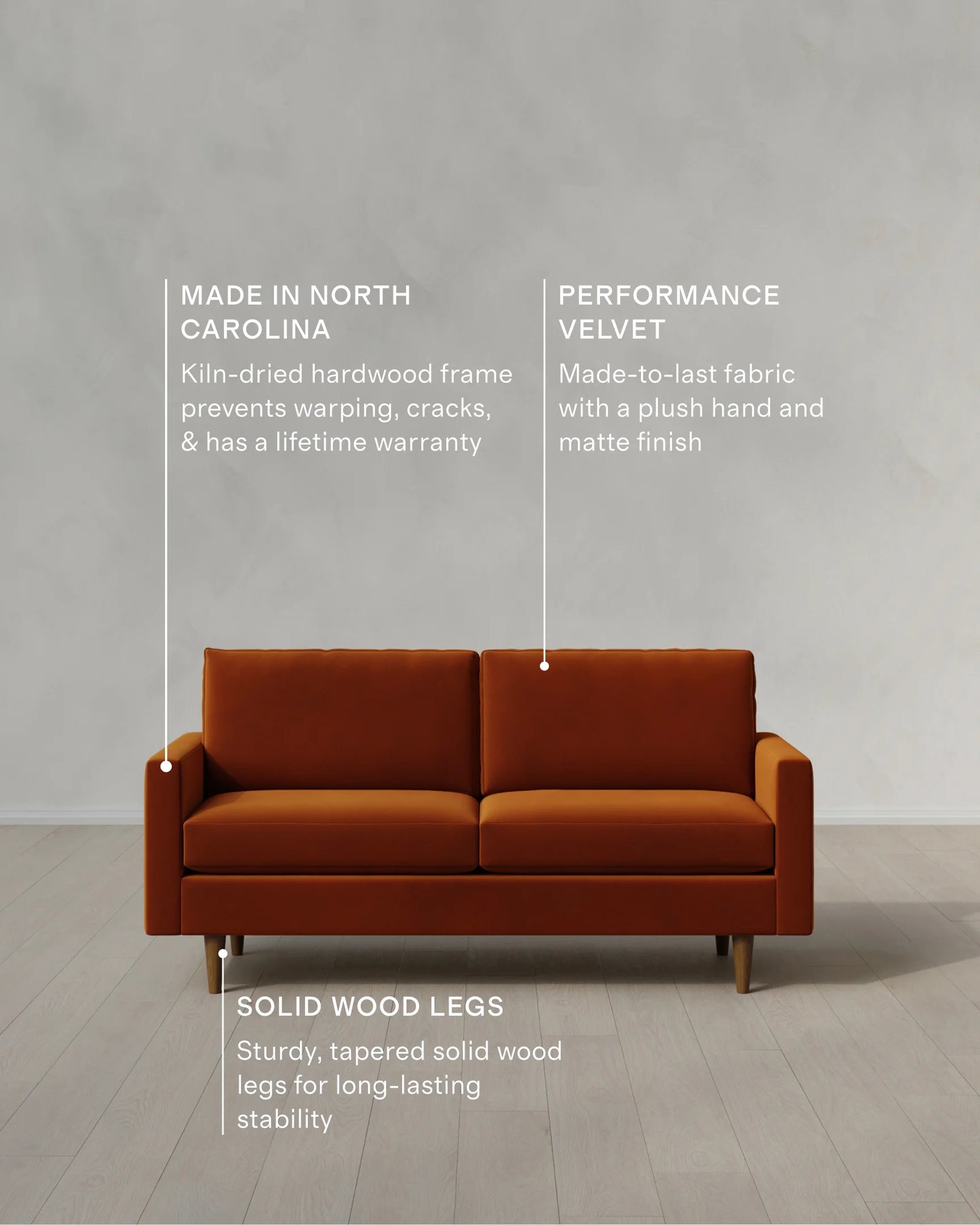 Atlas Midcentury Sofa in Performance Velvet - 6ft / Ivory