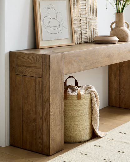 Reclaimed Oak Waterfall Console Table - One Size / Weathered Oak
