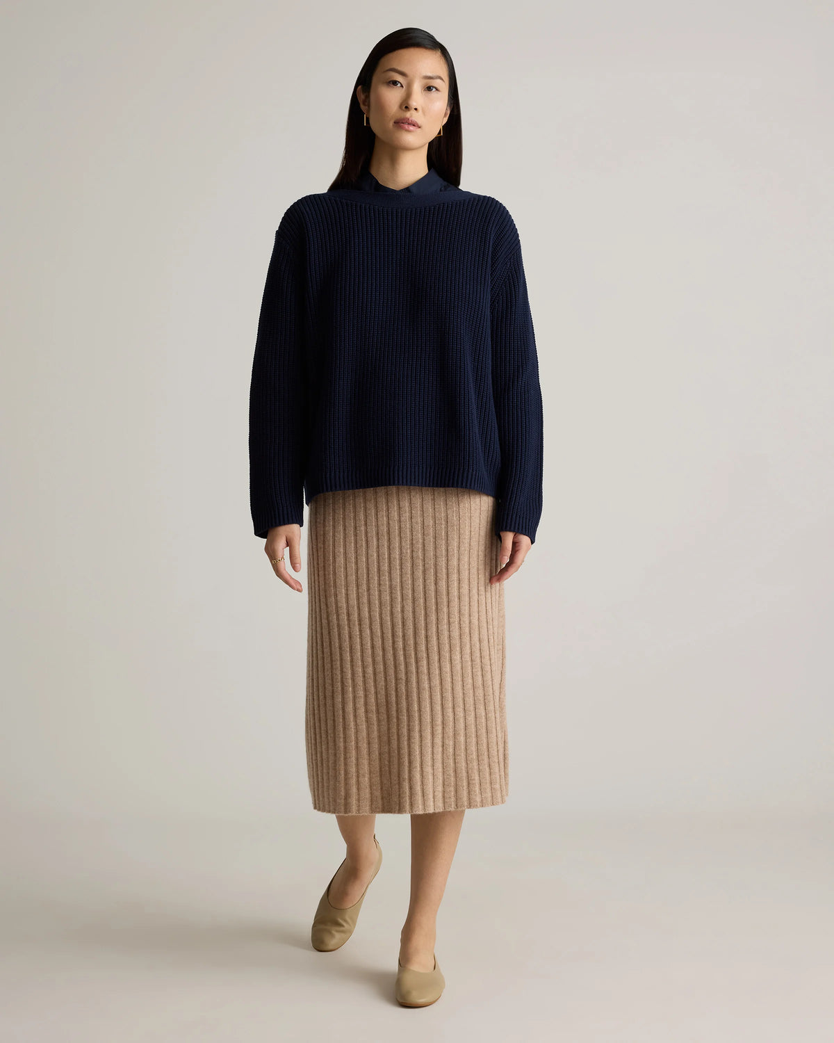100% Organic Cotton Fisherman Boatneck Sweater - XS / Navy