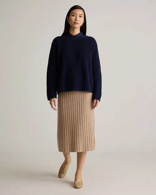 100% Organic Cotton Fisherman Boatneck Sweater - XS / Navy