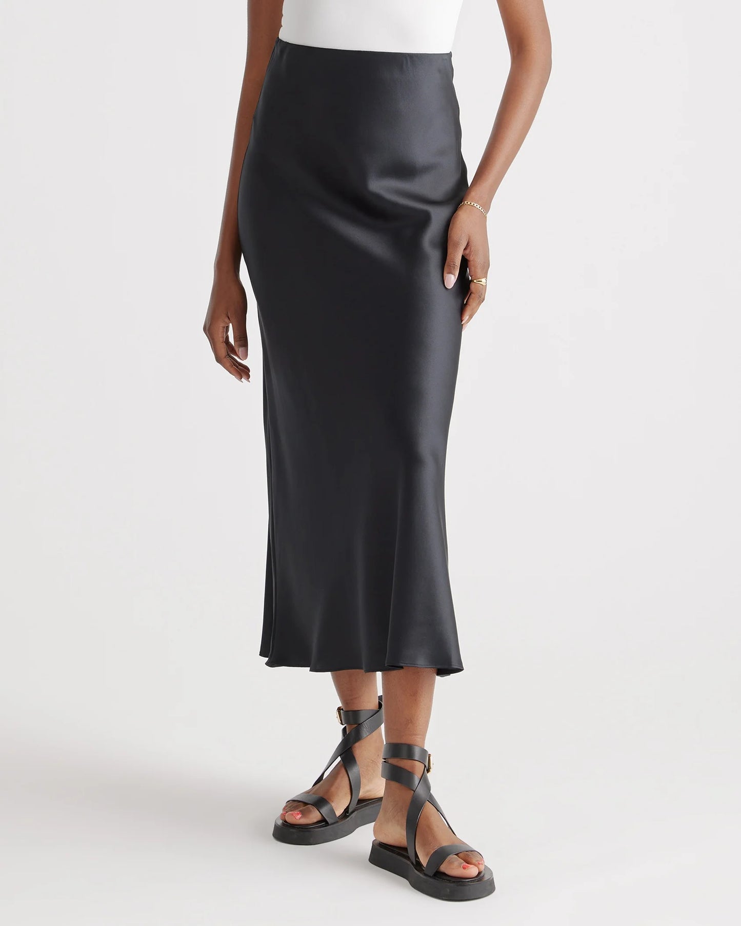100% Washable Silk Maxi Skirt - XS / Navy