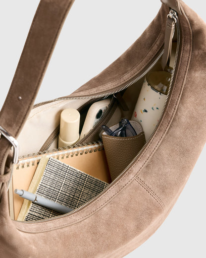 Italian Suede Crescent Shoulder Bag - One Size / Whiskey