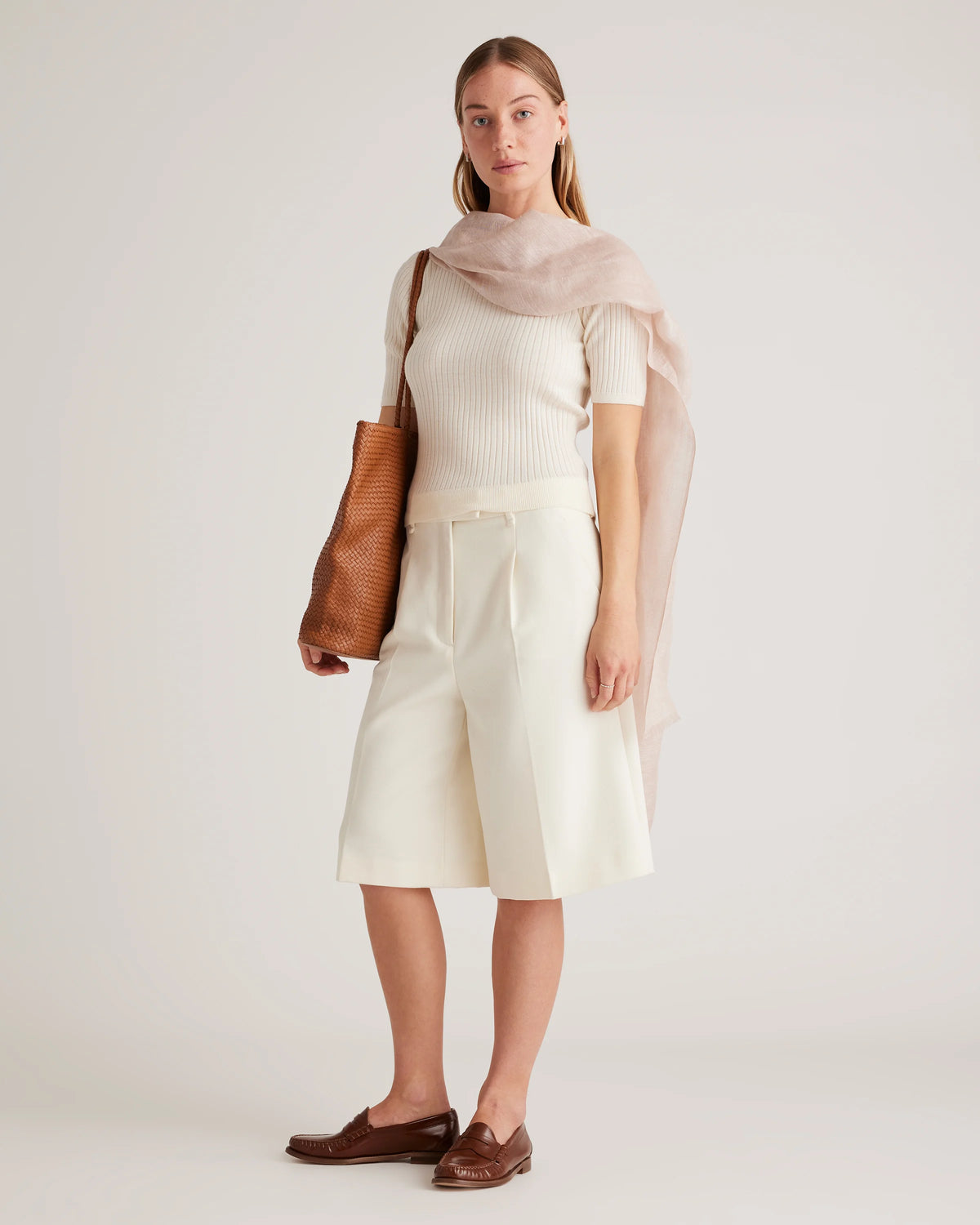 Lightweight Linen Silk Cashmere Scarf - One Size / Ivory