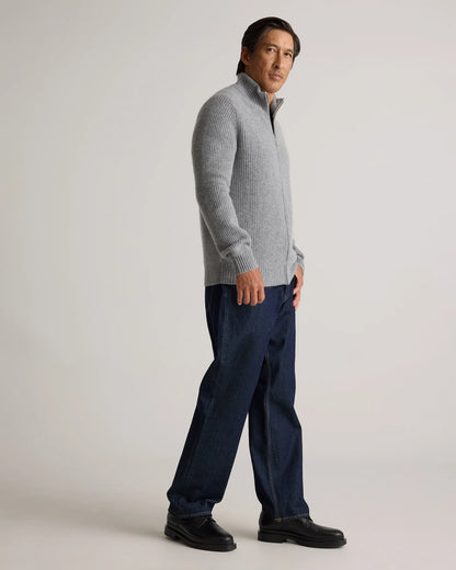 Mongolian Cashmere Fisherman Full Zip Sweater - S / Teak