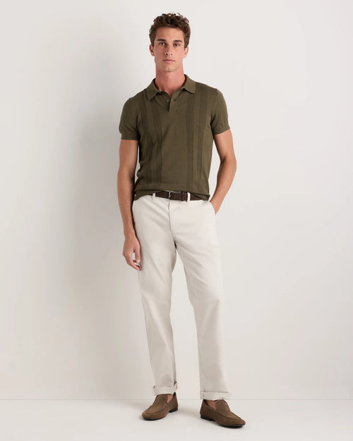 Cotton-Silk Ribbed Short Sleeve Sweater Polo - S / Speckled Beige