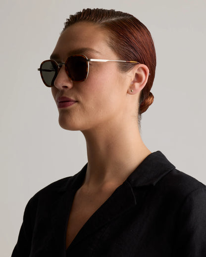 Madrid Polarized Stainless Steel Sunglasses - Standard / Silver/Ginger Tortoise with Green lens