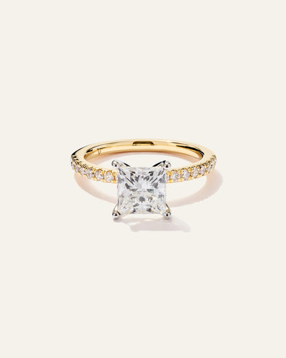 Lab Grown Diamond Princess Petite Pave Engagement Ring - 2ct - 4 / Yellow Gold