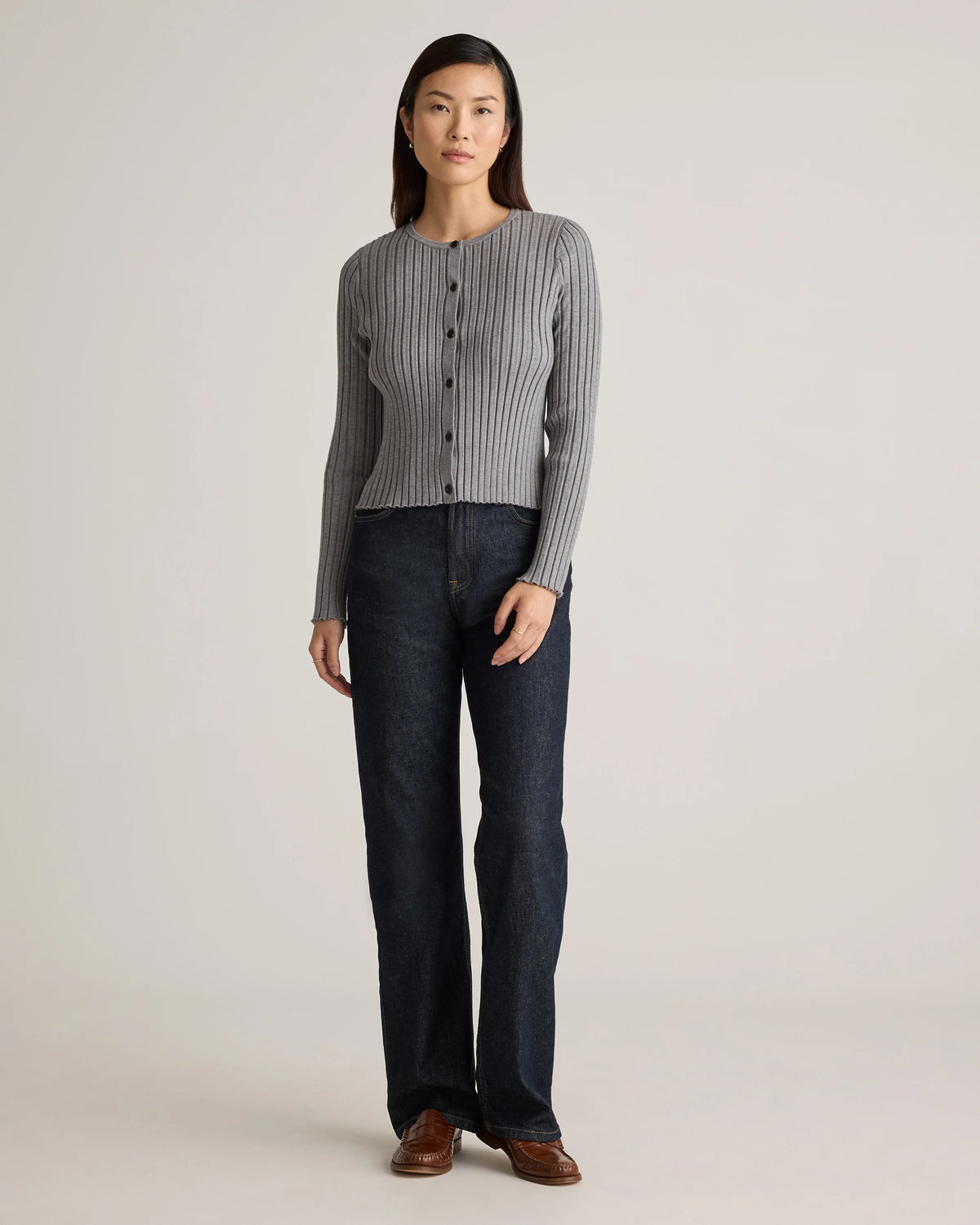 Eco-Knit Cropped Rib Cardigan - XS / Warm Taupe