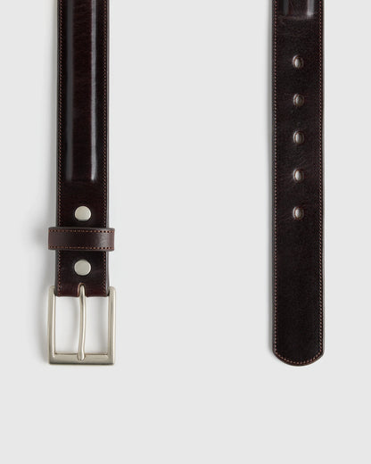 Hugo Contoured Leather Dress Belt - 30 / Hickory