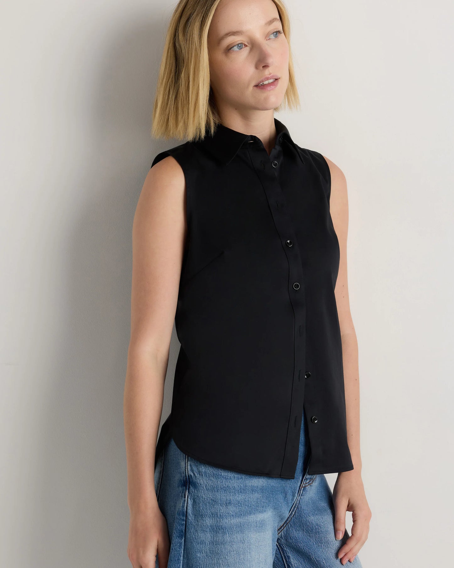 Organic Stretch Cotton Tailored Sleeveless Shirt - XS / Classic White