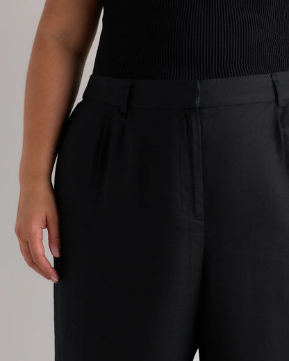 100% European Linen Pleated Trouser - 18 / French Blue