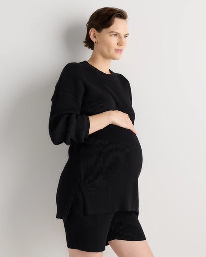Cotton Cashmere Oversized Maternity Sweater - XS / Black
