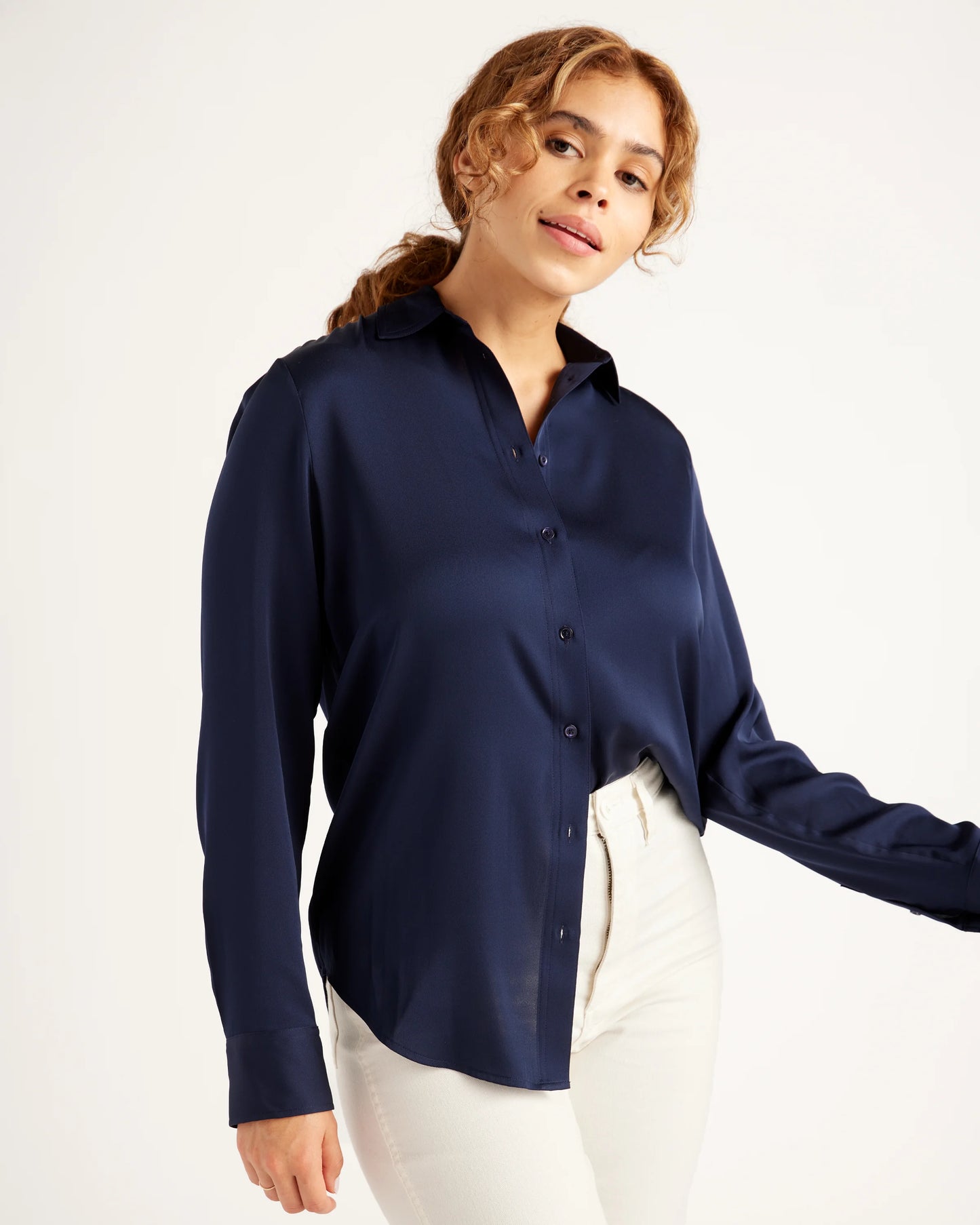 Washable Stretch Silk Blouse - XS / Moonstone Blue