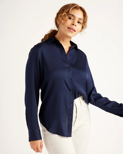 Washable Stretch Silk Blouse - XS / Moonstone Blue