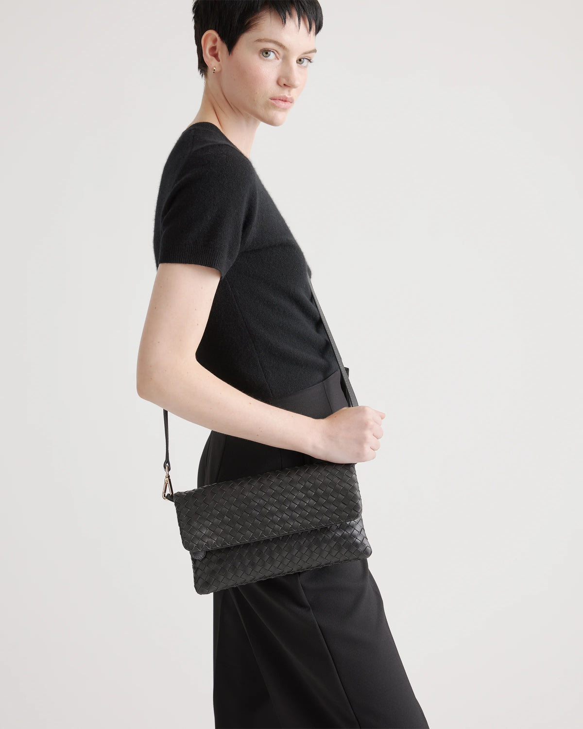 Italian Leather Handwoven Convertible Clutch - One Size / Cognac