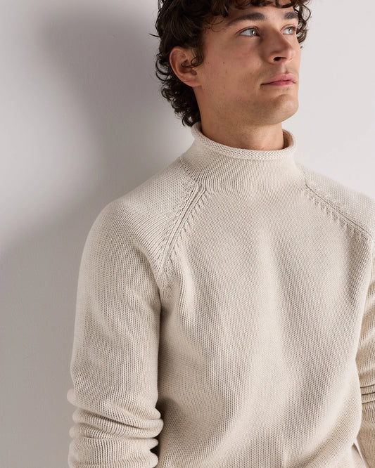 100% Organic Cotton Rollneck Sweater - S / Speckled Beige