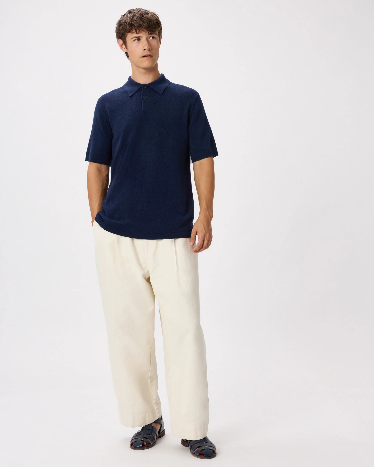 100% Mongolian Cashmere Short Sleeve Polo Sweater - S / Heather Storm Blue