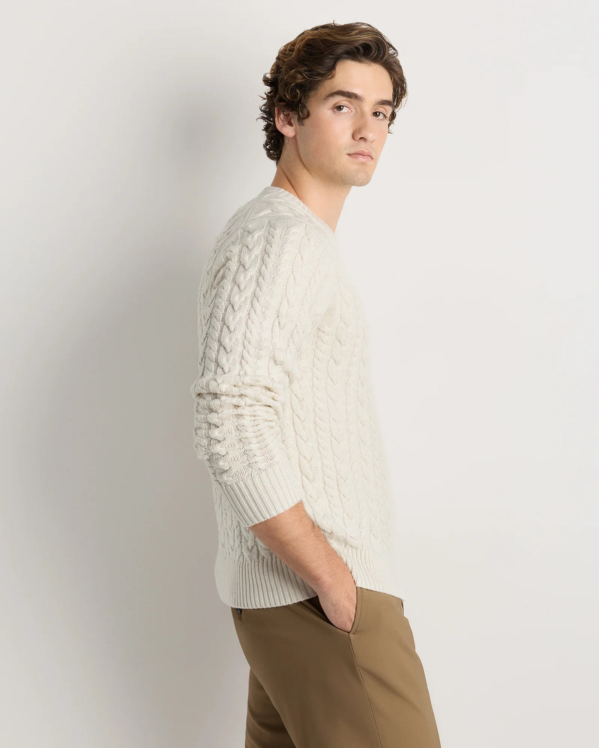 Australian Merino Wool Cable Crewneck Sweater - S / Heather Grey