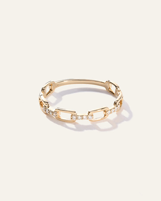 14K Gold Diamond Paperclip Link Ring - 5 / Yellow Gold