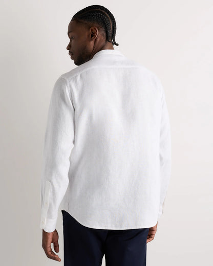 100% European Linen Relaxed Band Collar Shirt - S / White