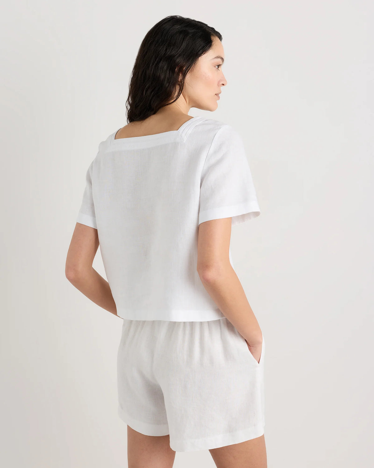 100% European Linen Square Neck Swing Top - XS / Black