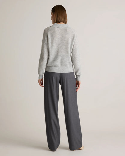 Baby Alpaca-Wool Waffle Stitch Polo Sweater - XS / Ivory