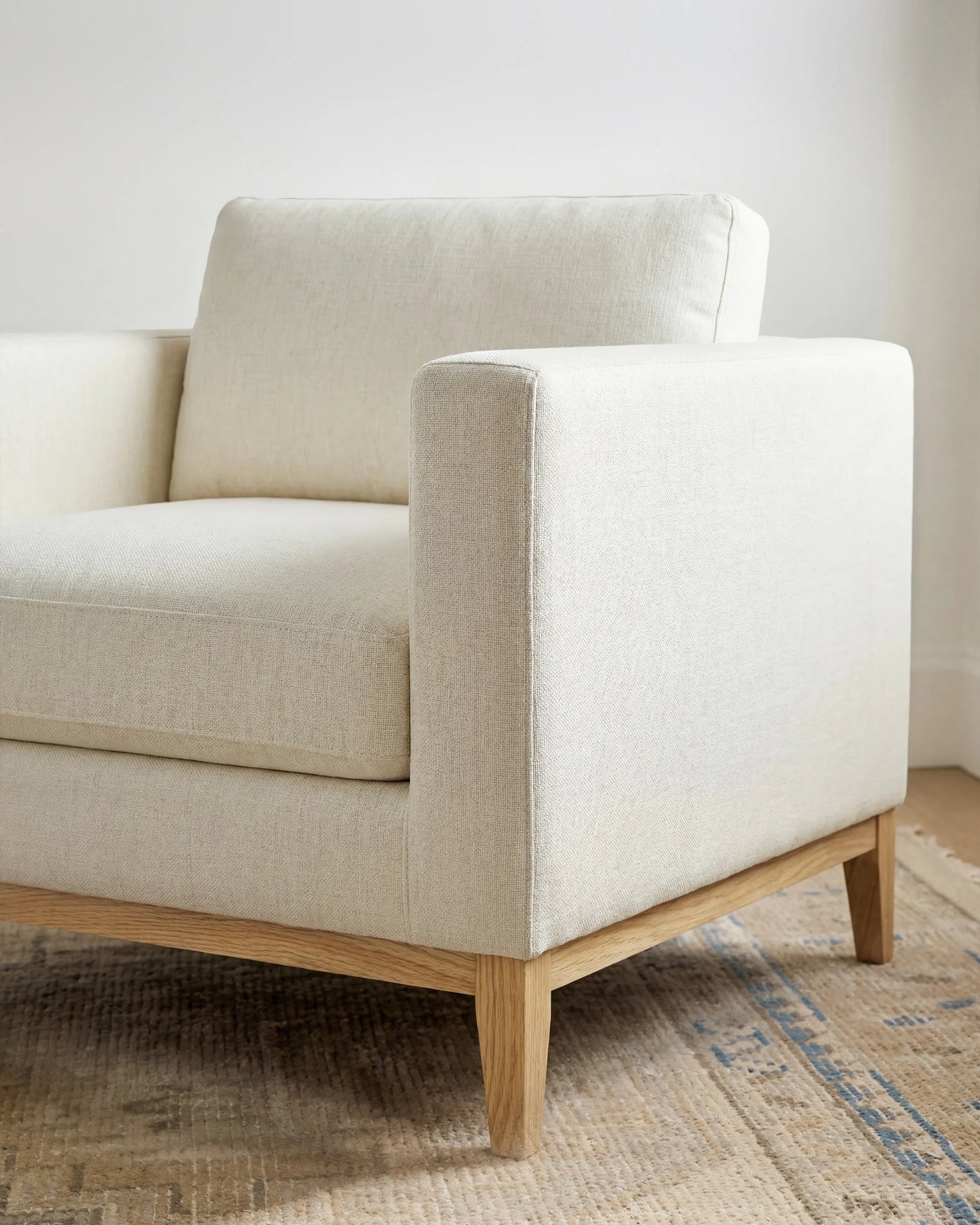Performance Chenille Linen Blend Accent Chair with Solid Oak Base - One Size / Snow