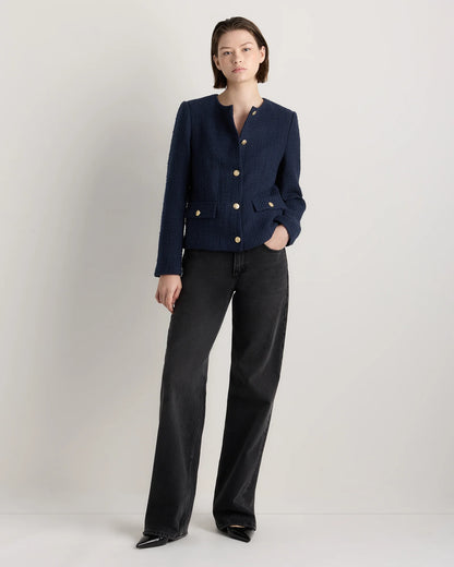 Tweed Collarless Jacket - XS / Deep Navy