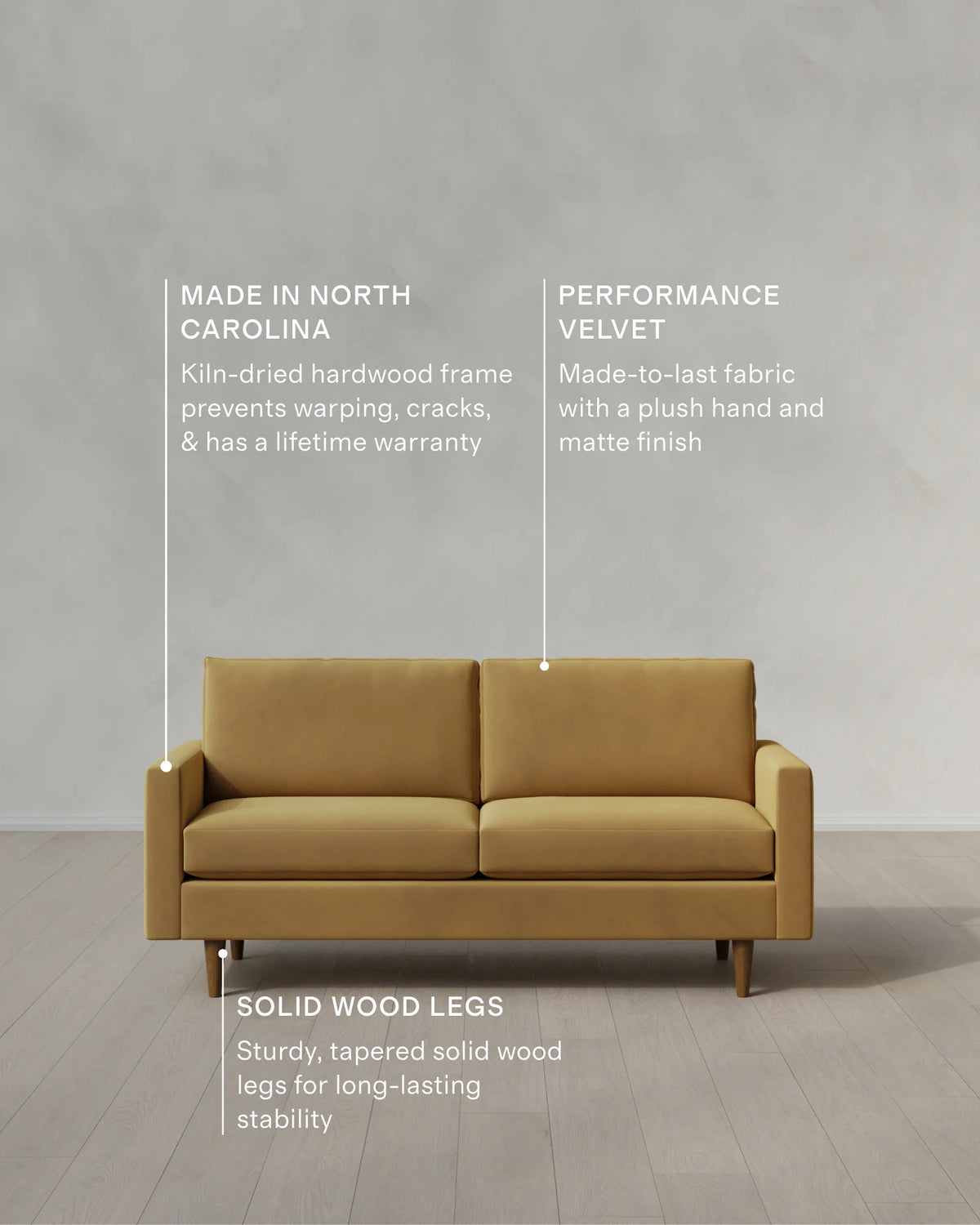 Atlas Midcentury Sofa in Performance Velvet - 6ft / Ivory