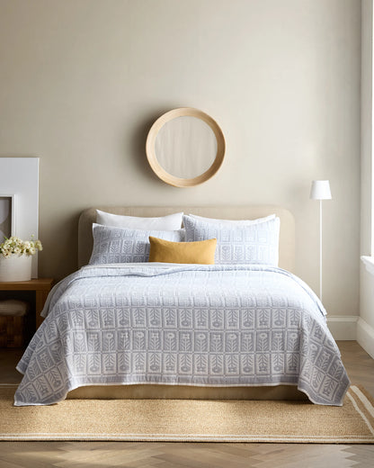 Organic Cotton Jacquard Floral Sham Set - Standard / Blue Fog