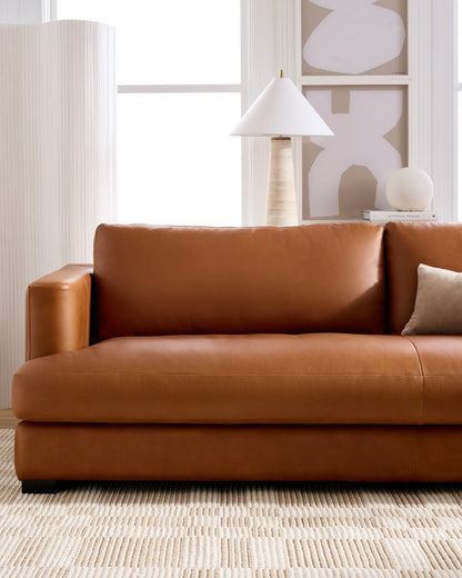Sierra Curved Arm Chaise Sectional in Leather - Right Arm / Auburn