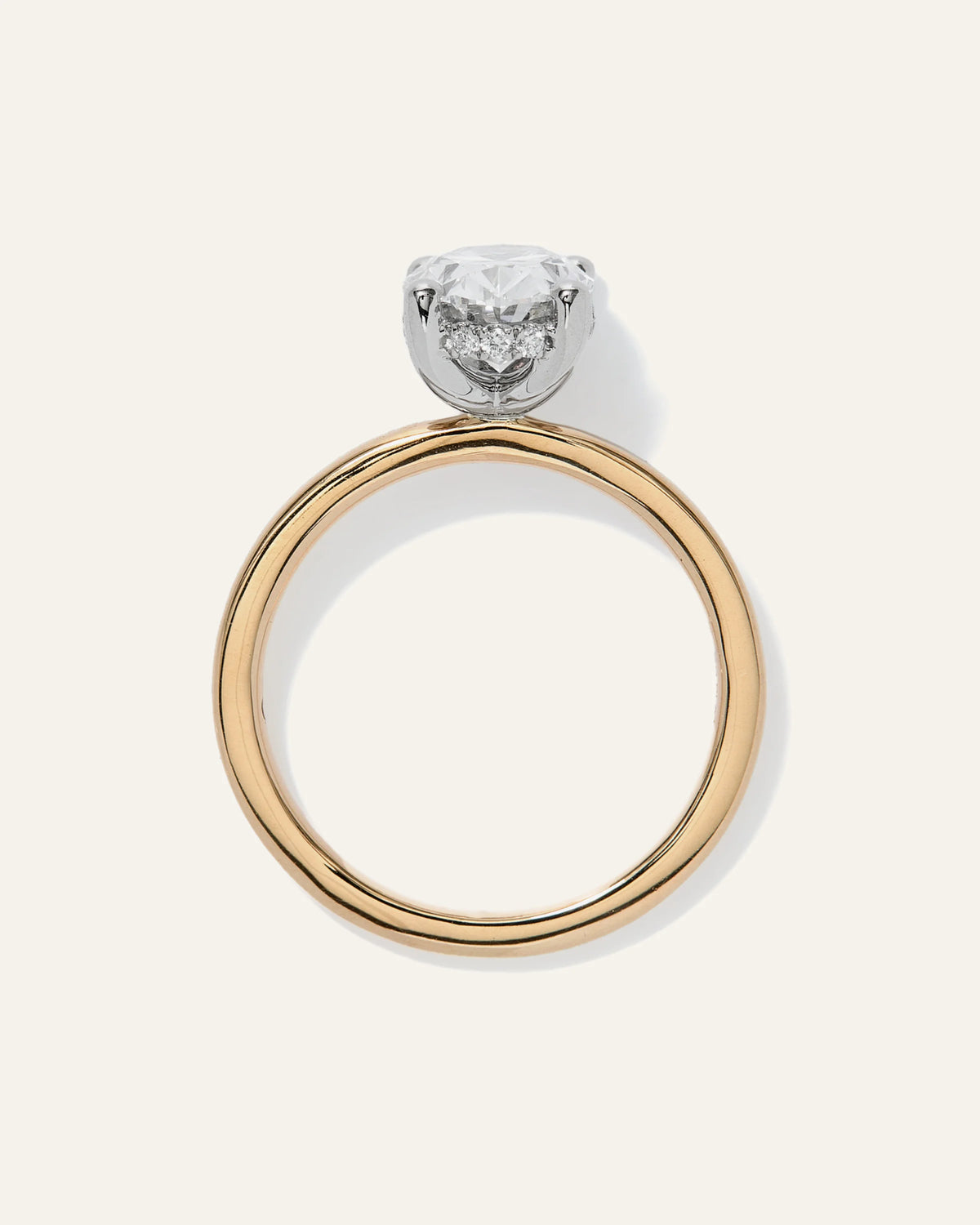 Lab Grown Diamond Oval Petite Hidden Halo Engagement Ring - 2ct - 4 / Yellow Gold