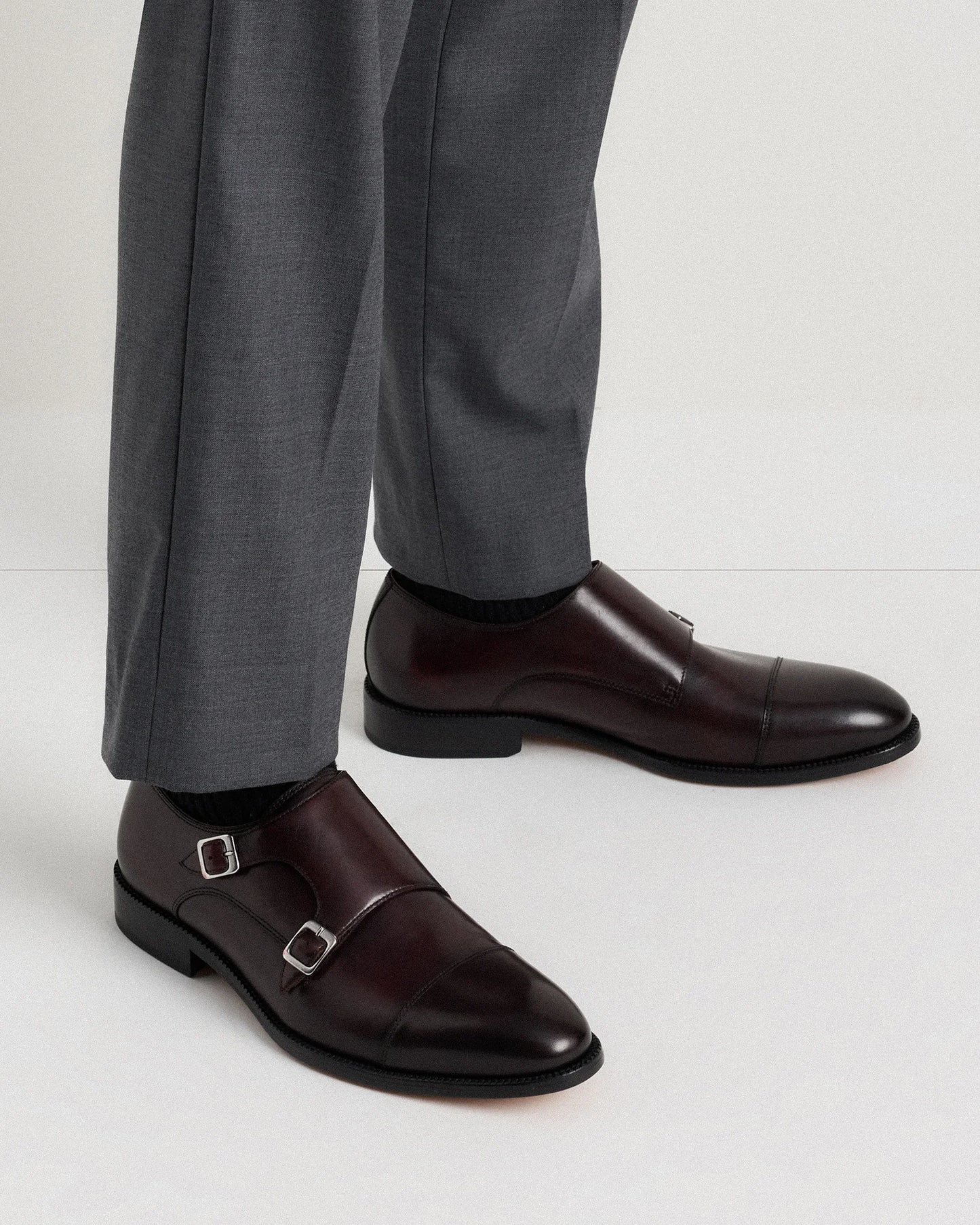 Italian Leather Monk Strap Oxford - 7 / Black