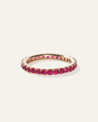 14K Gold Gemstone Pave Eternity Band - 5 / Lab Created Emerald