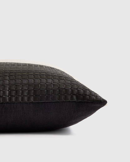 Leather Basketweave Pillow Cover - 20x20 / Black