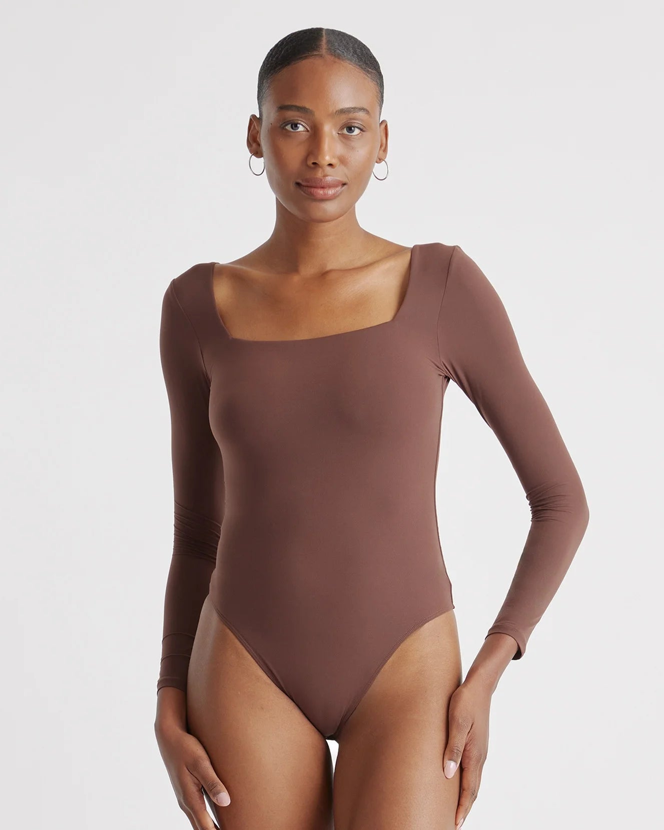 Second Skin Square Neck Long Sleeve Bodysuit - XS / Black
