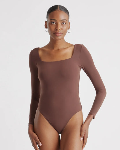 Second Skin Square Neck Long Sleeve Bodysuit - XS / Black