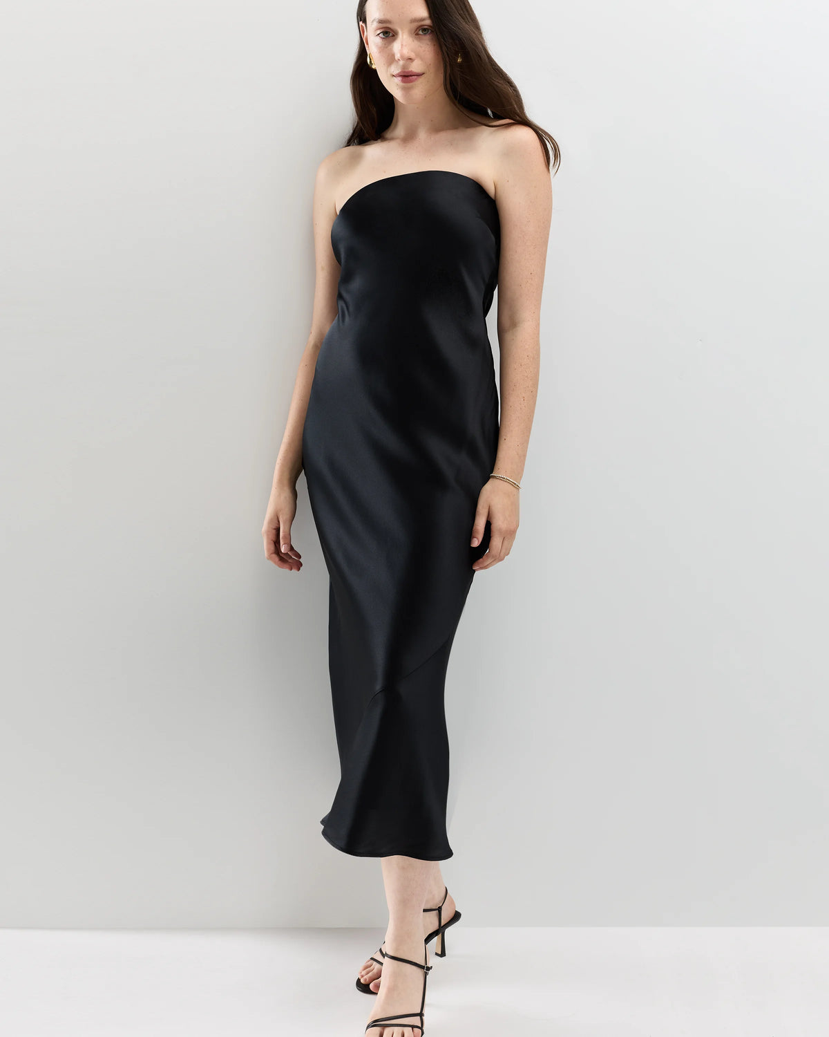 100% Washable Silk Strapless Midi Dress - XS / Hot Fudge