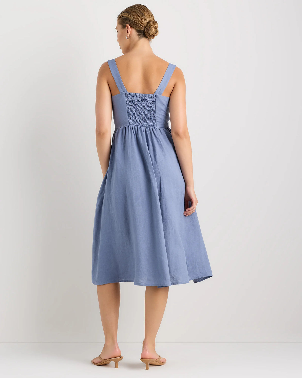 100% European Linen Fit & Flare Midi Dress - XS / Brick Red Heirloom Floral