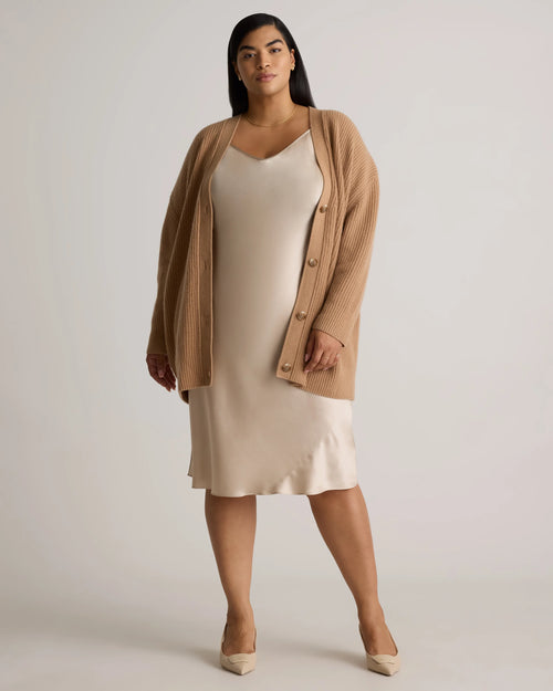 Mongolian Cashmere Oversized Boyfriend Cardigan Sweater - 1X / Camel