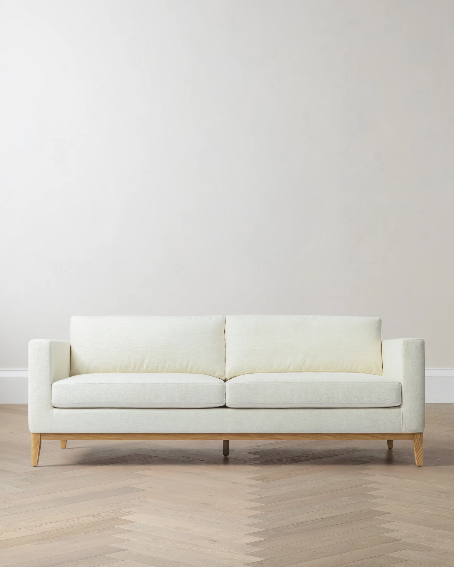 Performance Chenille Linen Blend Sofa with Solid Oak Base - 7ft / Snow