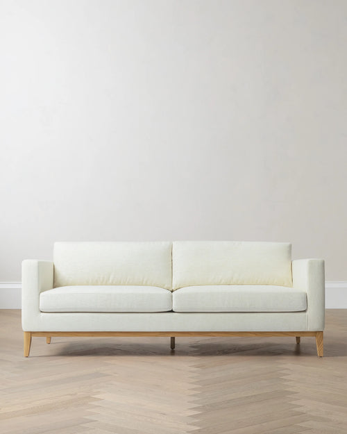 Performance Chenille Linen Blend Sofa with Solid Oak Base - 7ft / Snow