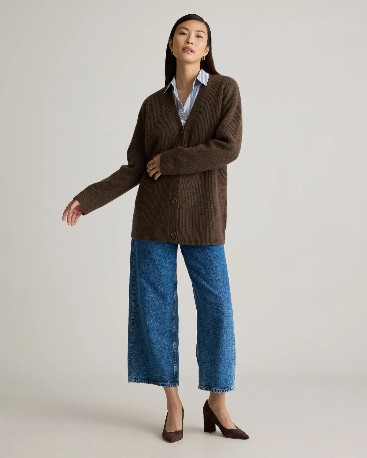 Mongolian Cashmere Oversized Boyfriend Cardigan Sweater - XS / Brown