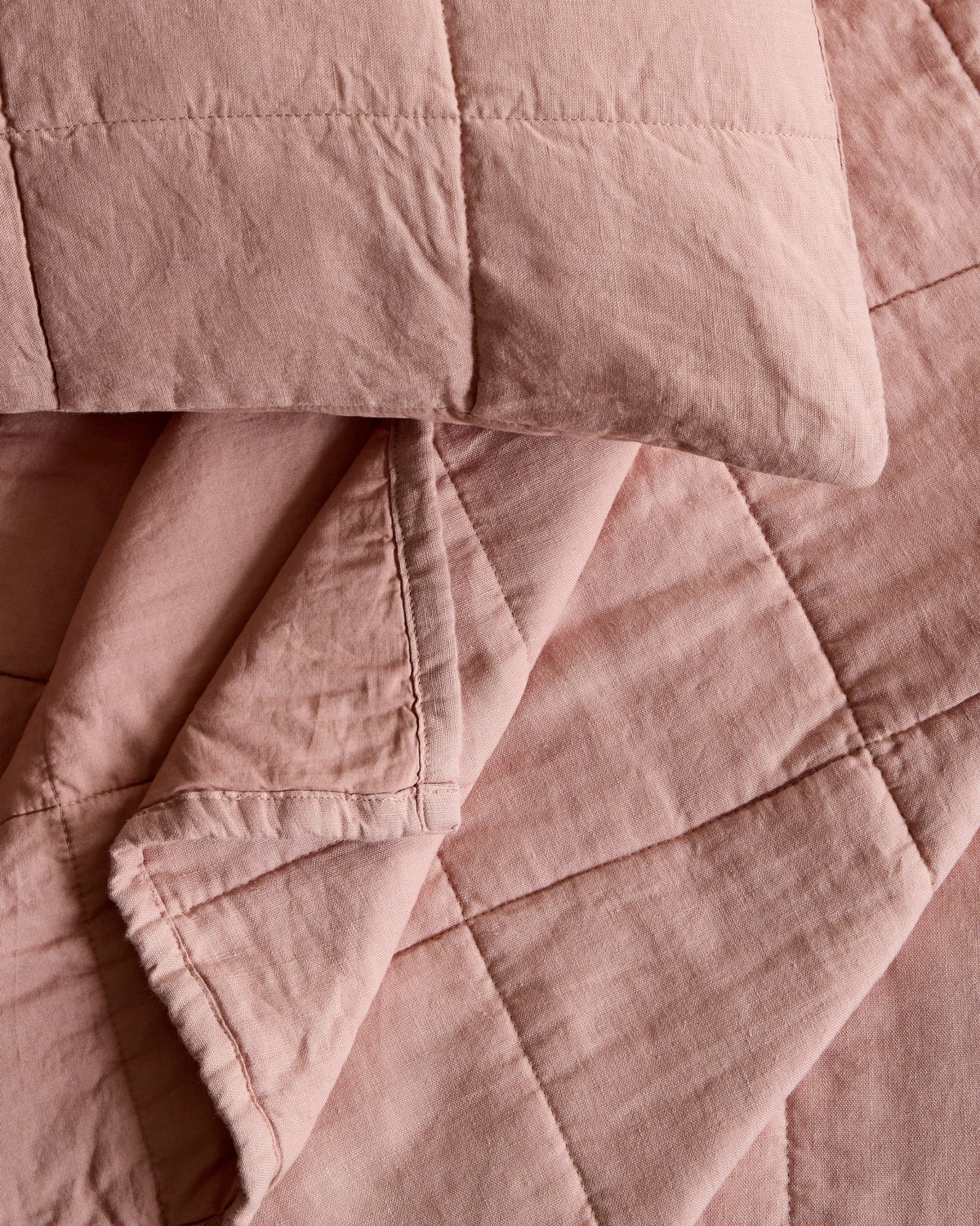 Lightweight European Linen Box Quilt Set - Twin / Dusty Mauve