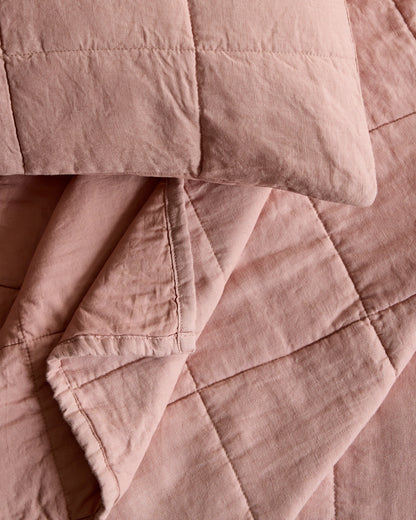 Lightweight European Linen Box Quilt Set - Twin / Dusty Mauve