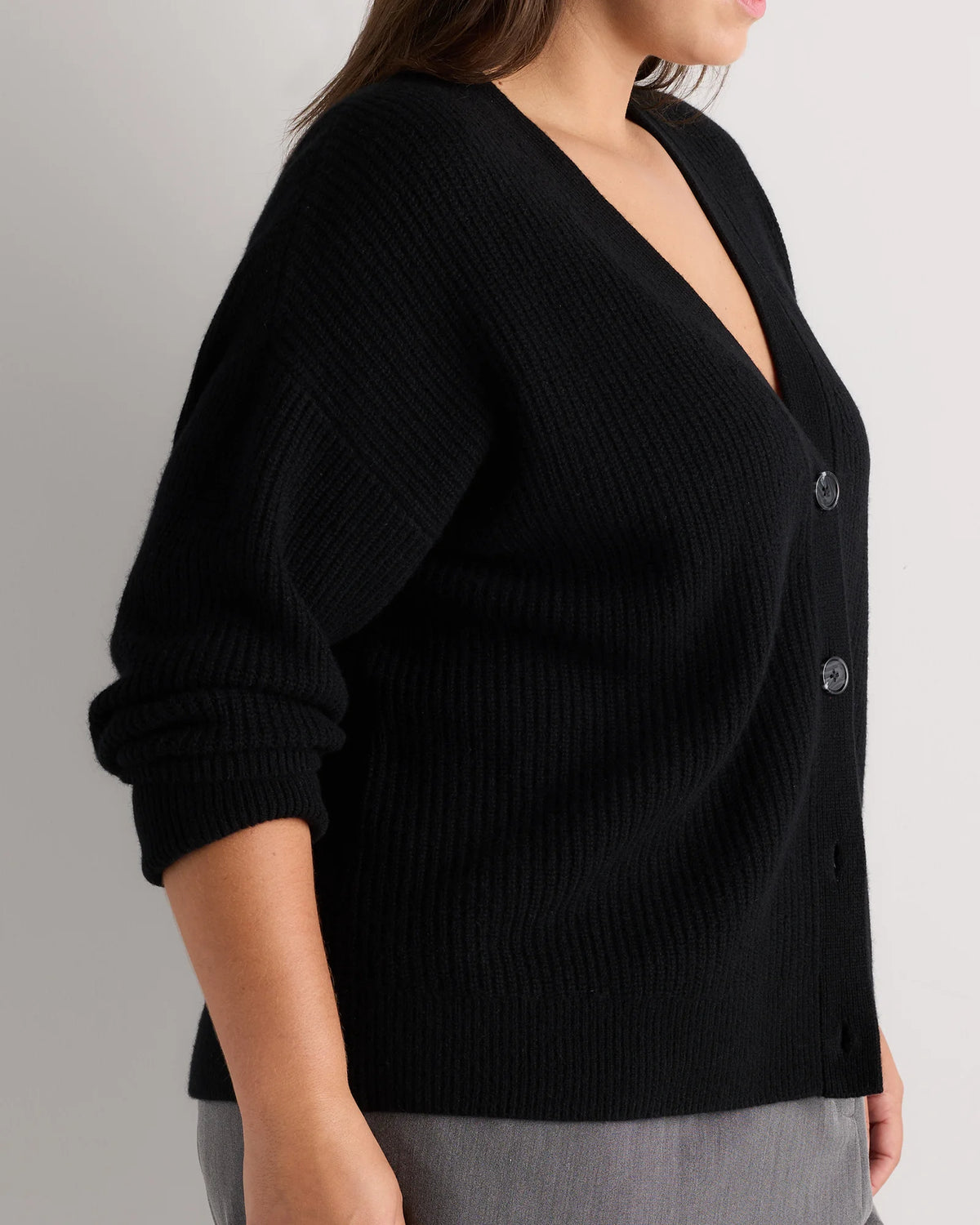 Mongolian Cashmere Fisherman Boxy Cropped Cardigan Sweater - 1X / Black